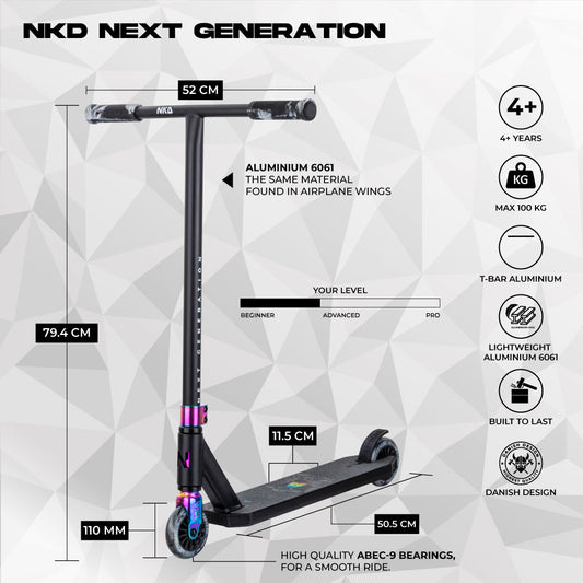 NKD Next Generation 2025 V2 Stuntstep Zwart Neo-chrome details 79.5cm