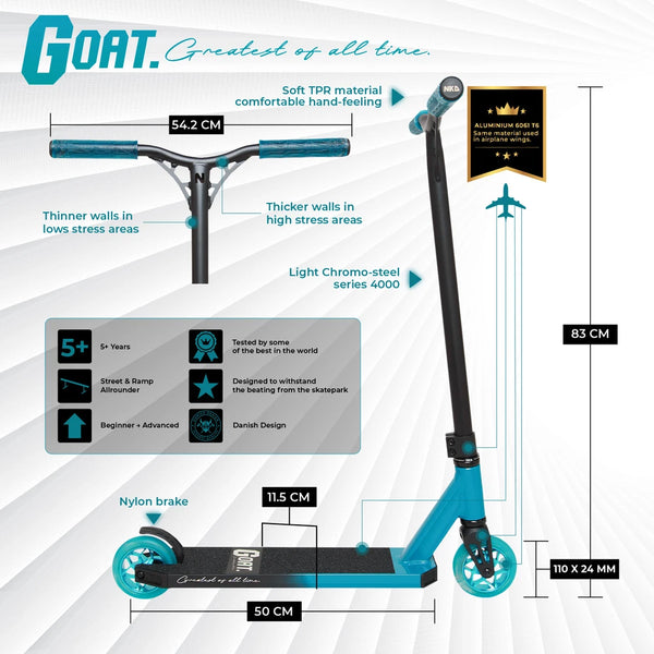 NKD Goat Stuntstep 83cm / 85cm Zwart Blauw Licht