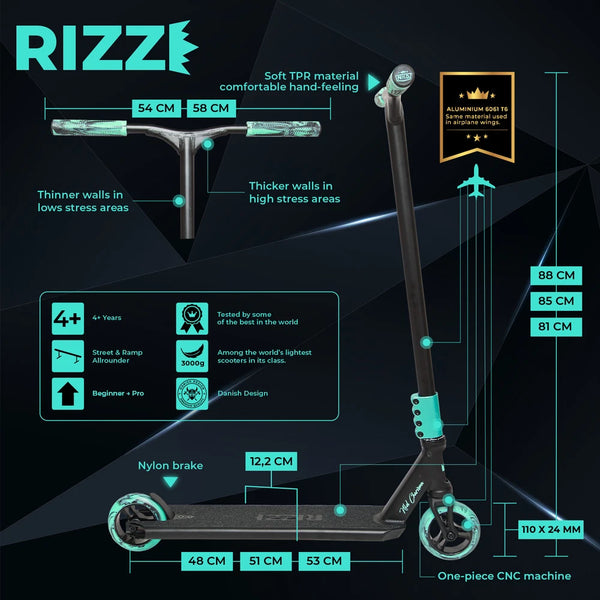 NKD Rizz Stuntstep Zwart Teal 88cm