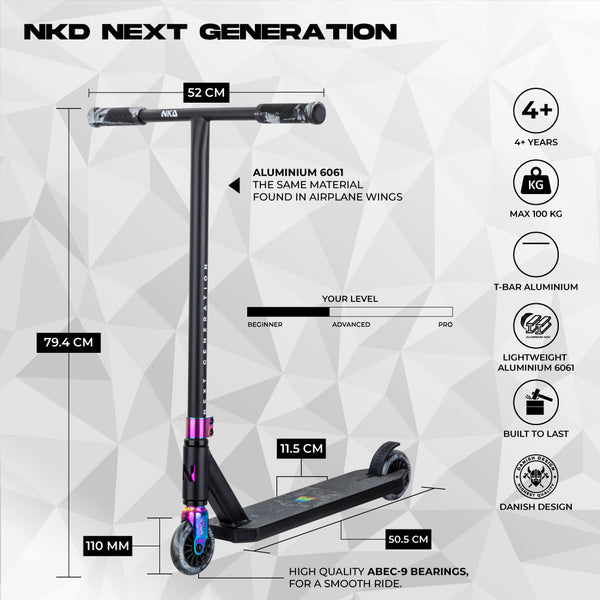 NKD Next Generation 2025 V2 Stuntstep  Zwart Neo-chrome details 79.5cm