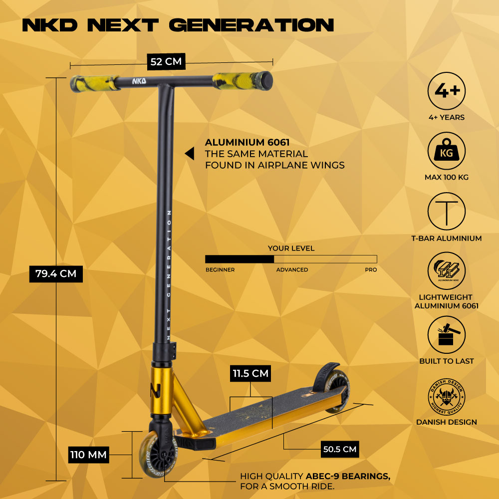 NKD Next Generation 2025 V2 Stuntstep Goud Zwart 79.5cm