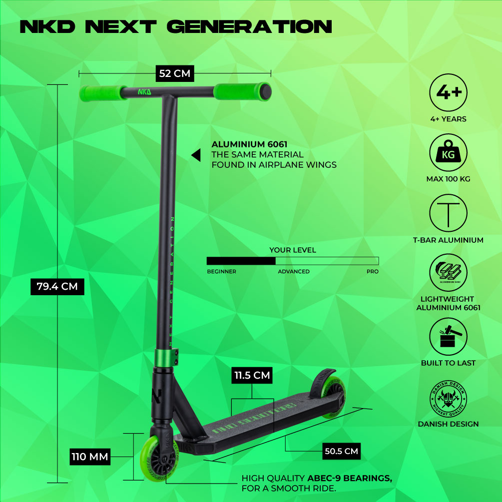 NKD Next Generation 2025 V2 Stuntstep Groen Zwart 79.5cm