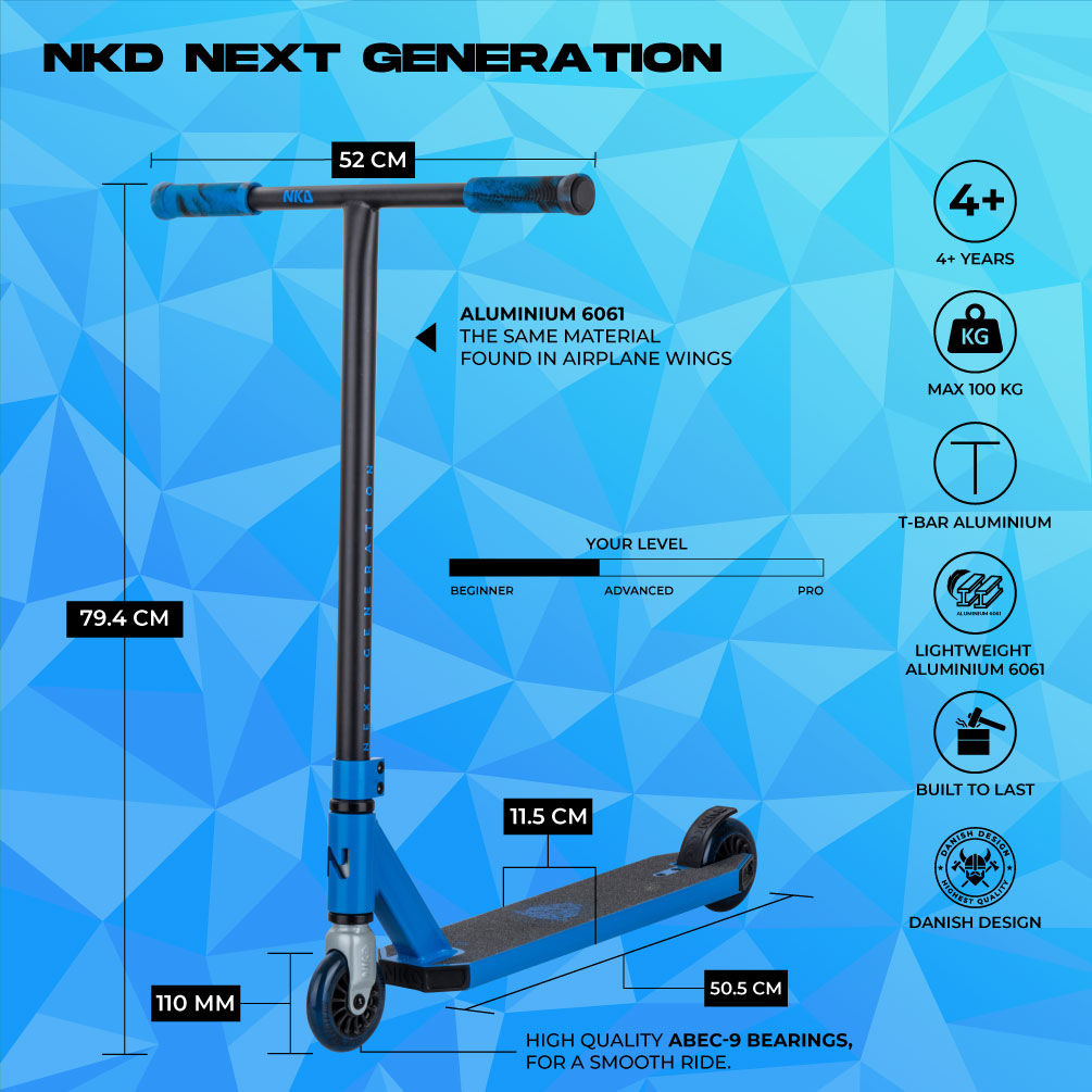 NKD Next Generation 2025 V2 Stuntstep Blauw Zwart 79.5cm