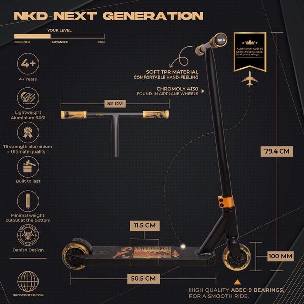 NKD Next Generation 2025 V2 Stuntstep 82cm / 79.5 cm Zwart Goud