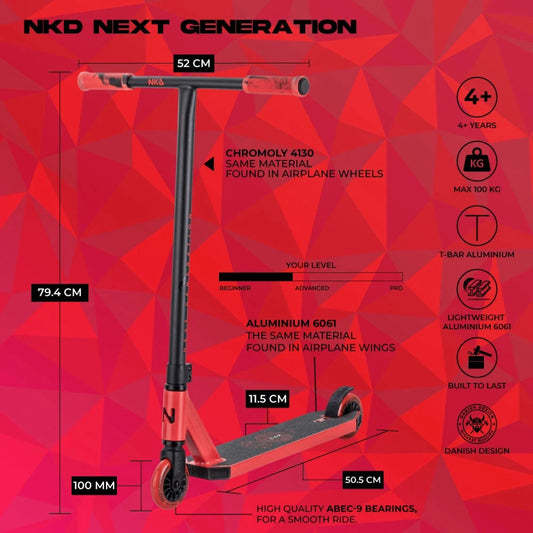 NKD Next Generation 2025 V2 Stuntstep Rood Zwart 79.5cm