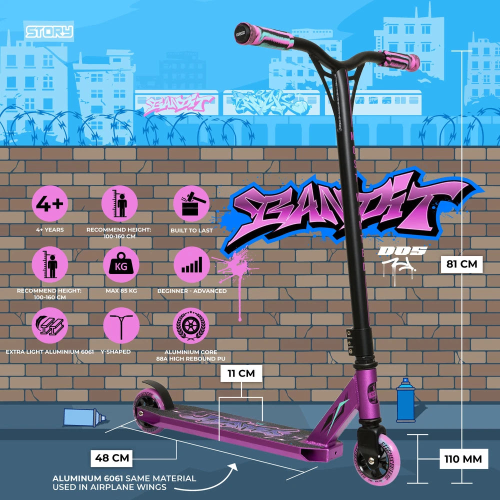 Story Bandit Dos stuntstep Paars Zwart 81cm